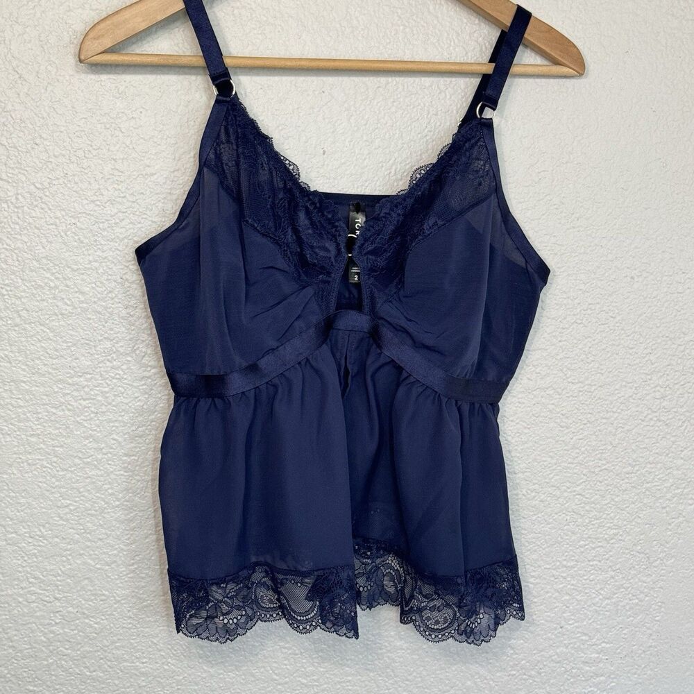 Torrid Blue Lace Babydoll Chemise Top Lingerie Adjustable Straps Sheer Women 2X